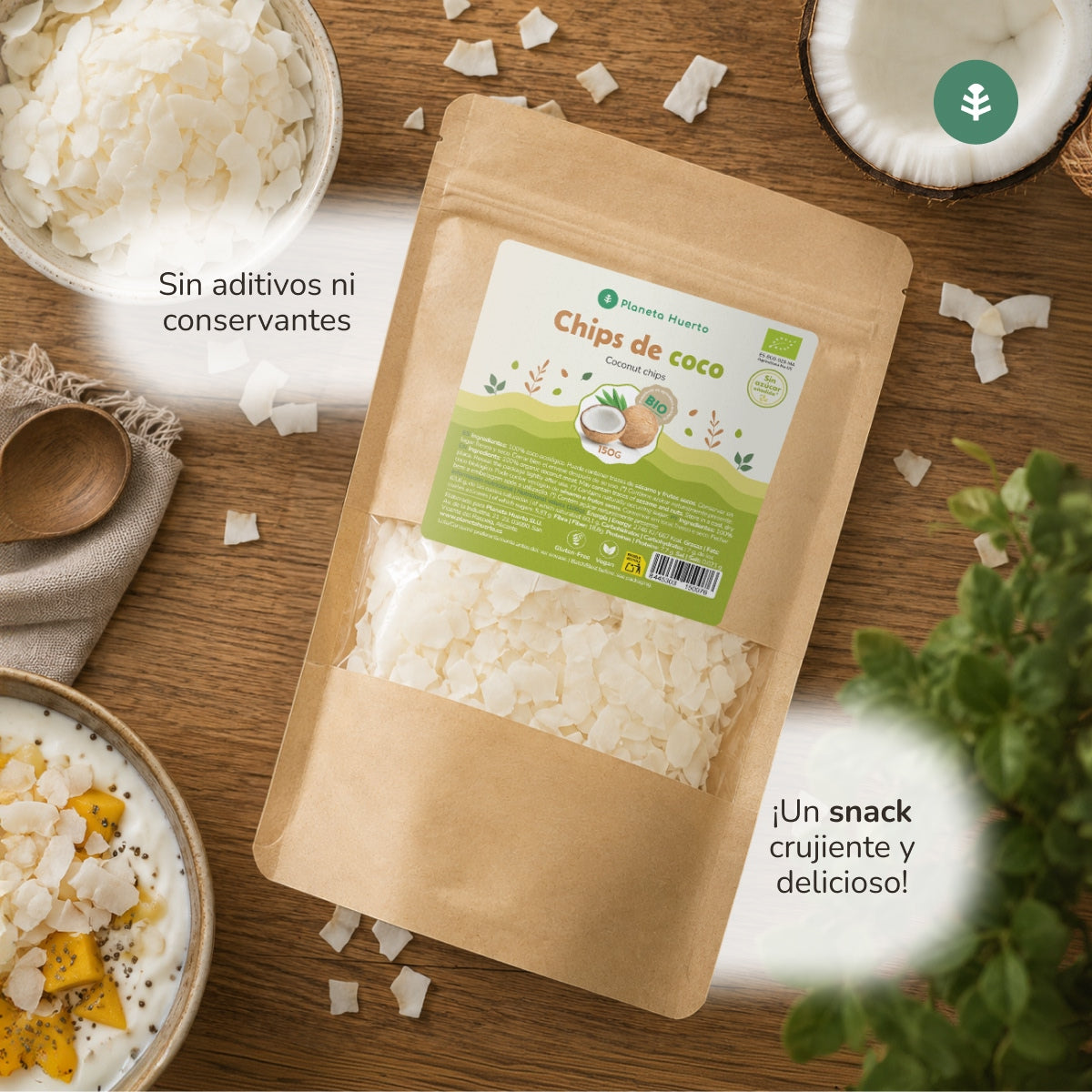 Chips de coco sin azúcar ECO Planeta Huerto 150 g