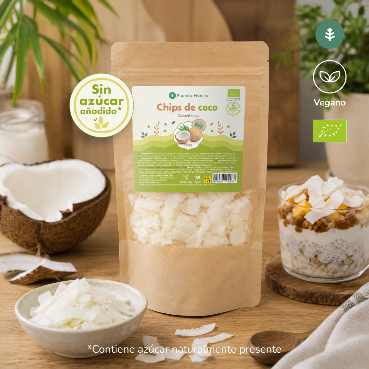 Chips de coco sin azúcar ECO Planeta Huerto 150 g