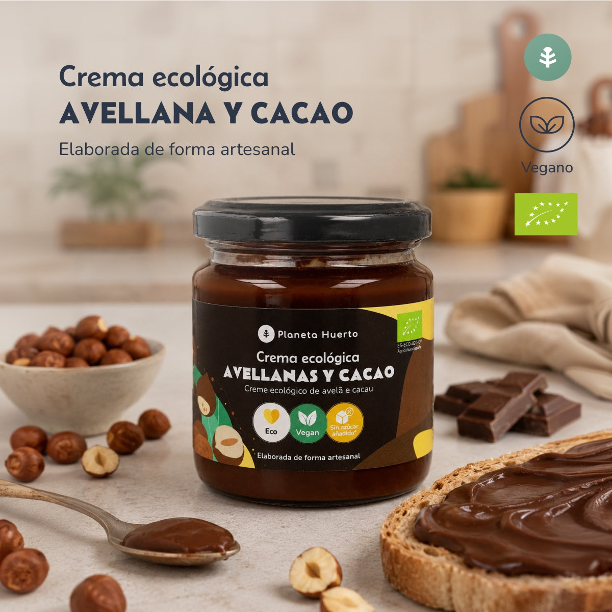 Crema de avellanas y cacao sin azúcares añadidos ECO Planeta Huerto 230 g