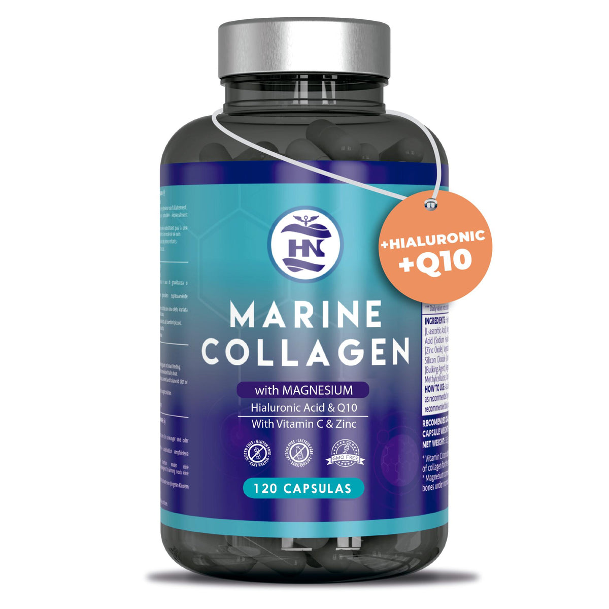 Colageno Marino - 120 Capsulas con Acido Hialuronico y Vitamina C, para Articulaciones, Huesos, Piel, Cabello_0