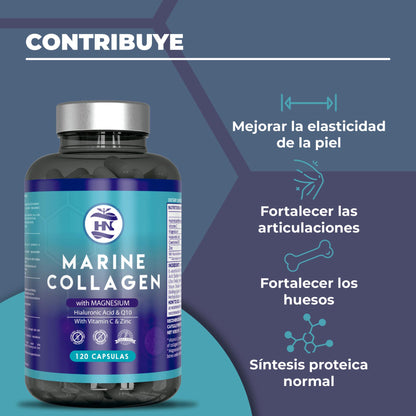 Colageno Marino - 120 Capsulas con Acido Hialuronico y Vitamina C, para Articulaciones, Huesos, Piel, Cabello_1