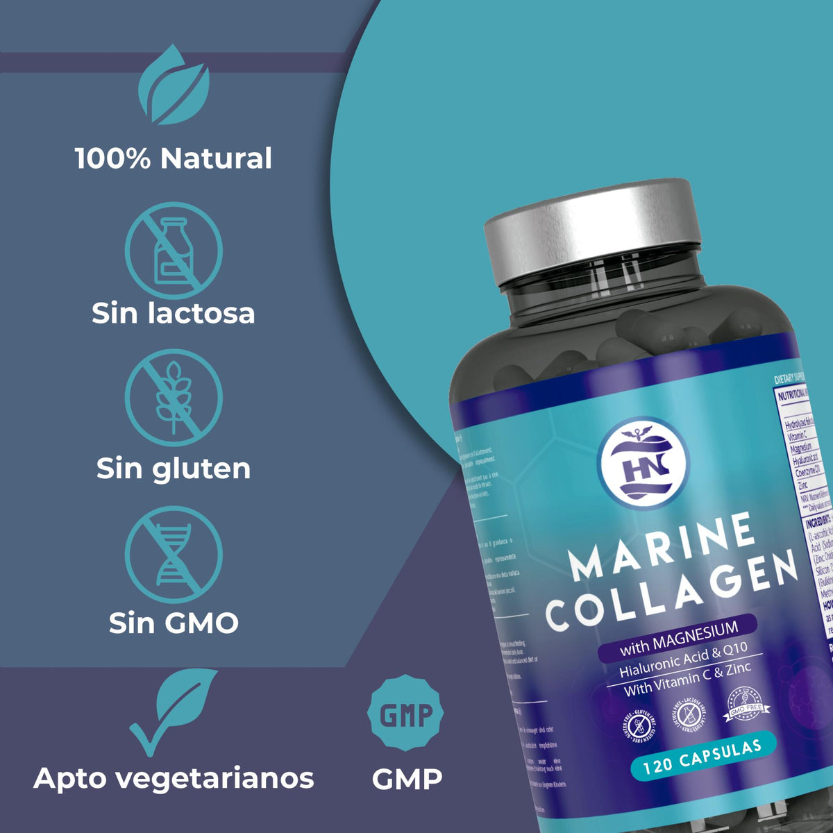 Colageno Marino - 120 Capsulas con Acido Hialuronico y Vitamina C, para Articulaciones, Huesos, Piel, Cabello_3