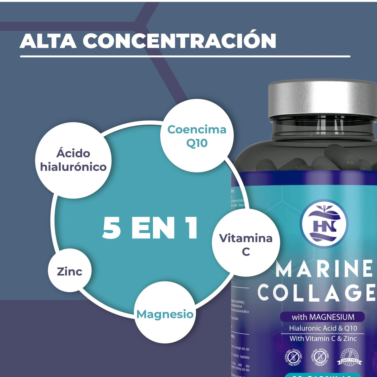 Colágeno Marino - 50 Cápsulas con Acido Hialurónico y Vitamina C, para Articulaciones, Huesos, Piel, Cabello_2