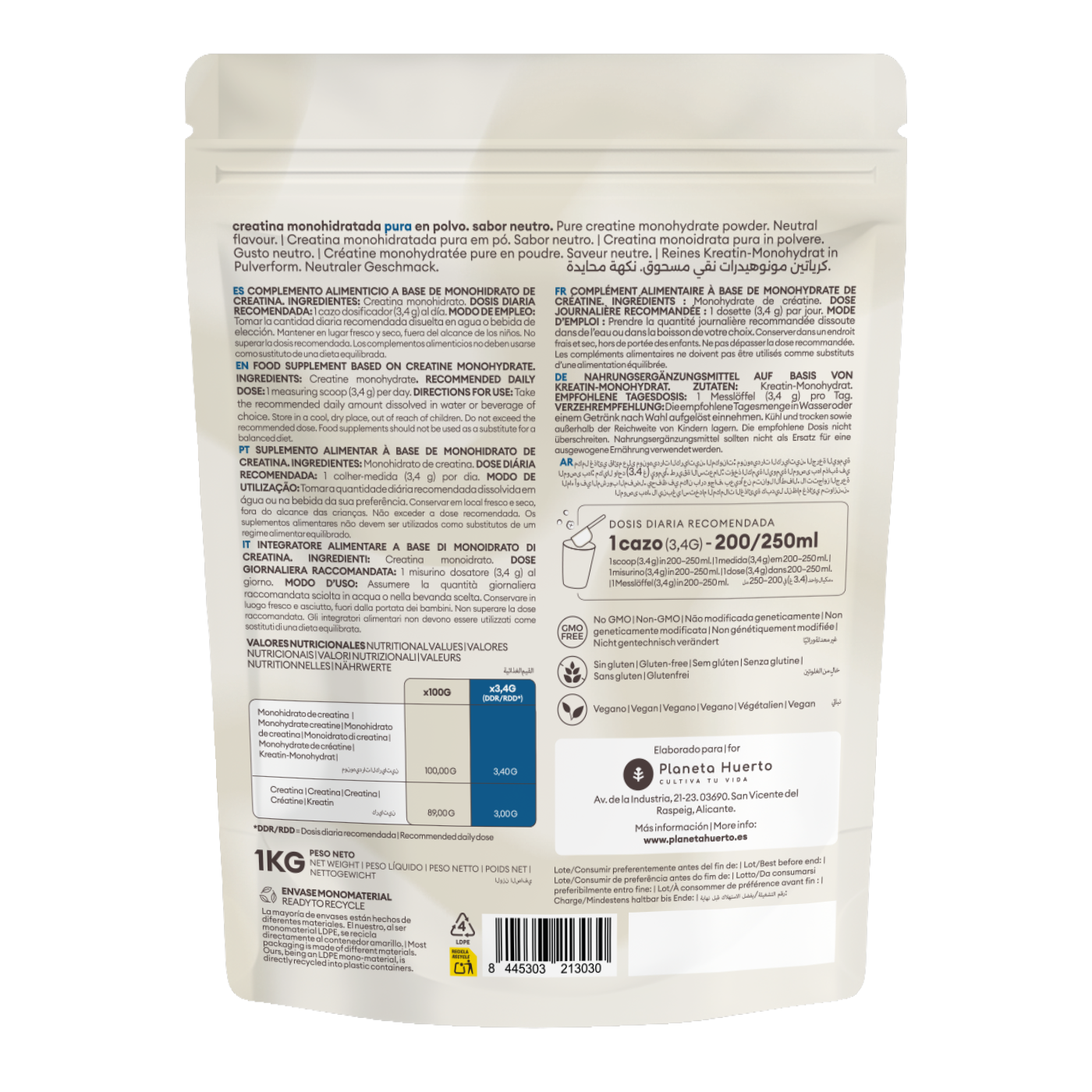 Creatina Monohidrato Planeta Huerto 1 kg