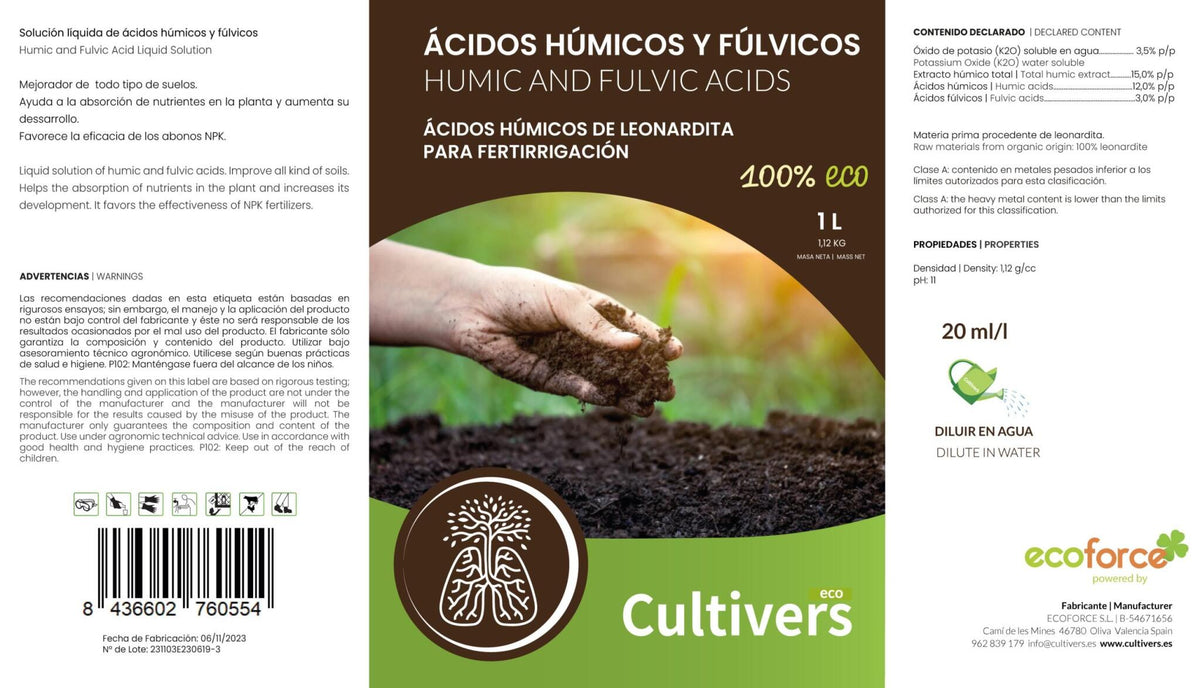 Cultivers Abono De Ácidos Húmicos Y Fúlvicos. Fertilizante De Leonardita. Potencia La Fertilidad Del Suelo Mejora La…_2