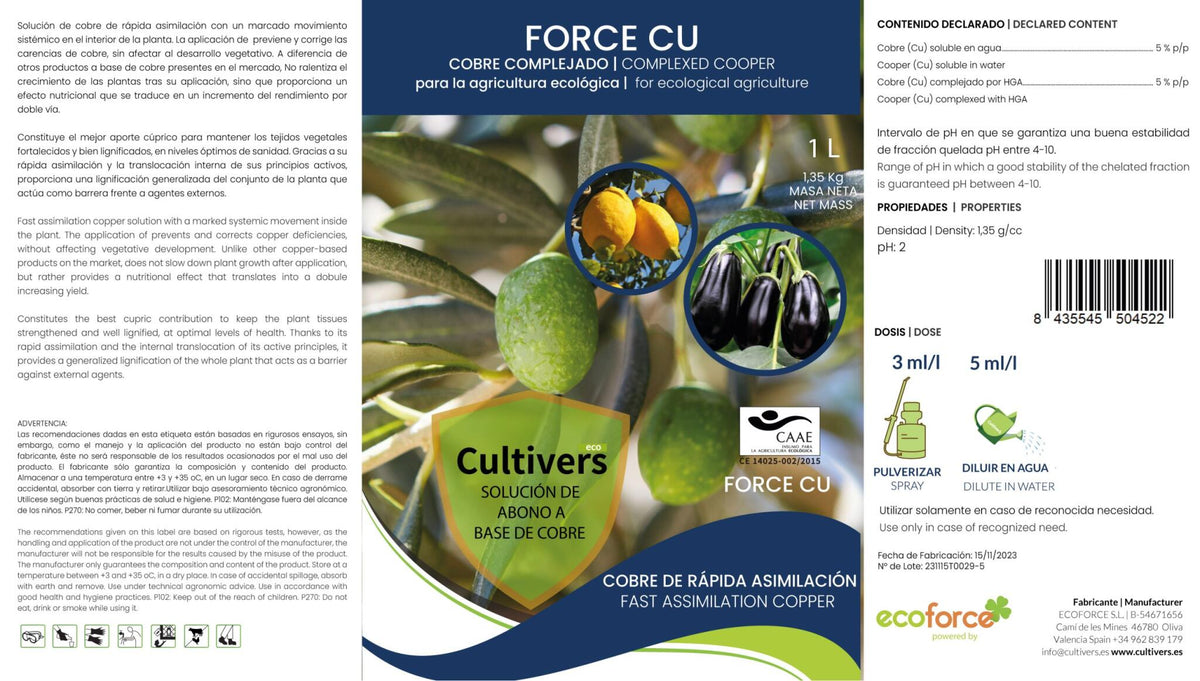 Cultivers Abono Fertilizante Con Efecto Fungicida De Cobre 250 Ml Ecológico Que Mejora El Sistema De Defensa De La…_2