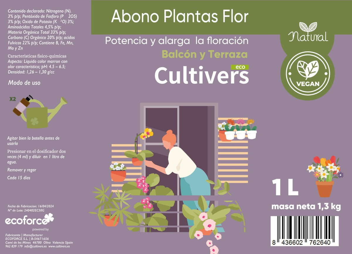 Cultivers Abono Orgánico Plantas De Terraza Y Balcón 1 L. Fertilizante Plantas Con Flor, Potencia Y Alarga La…_1