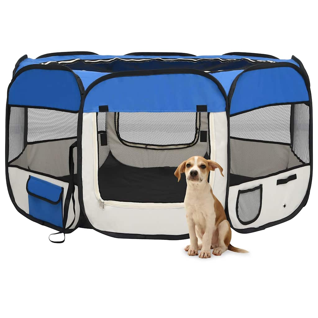 Parque De Perros Plegable Y Bolsa Transporte Azul 125x125x61cm_1