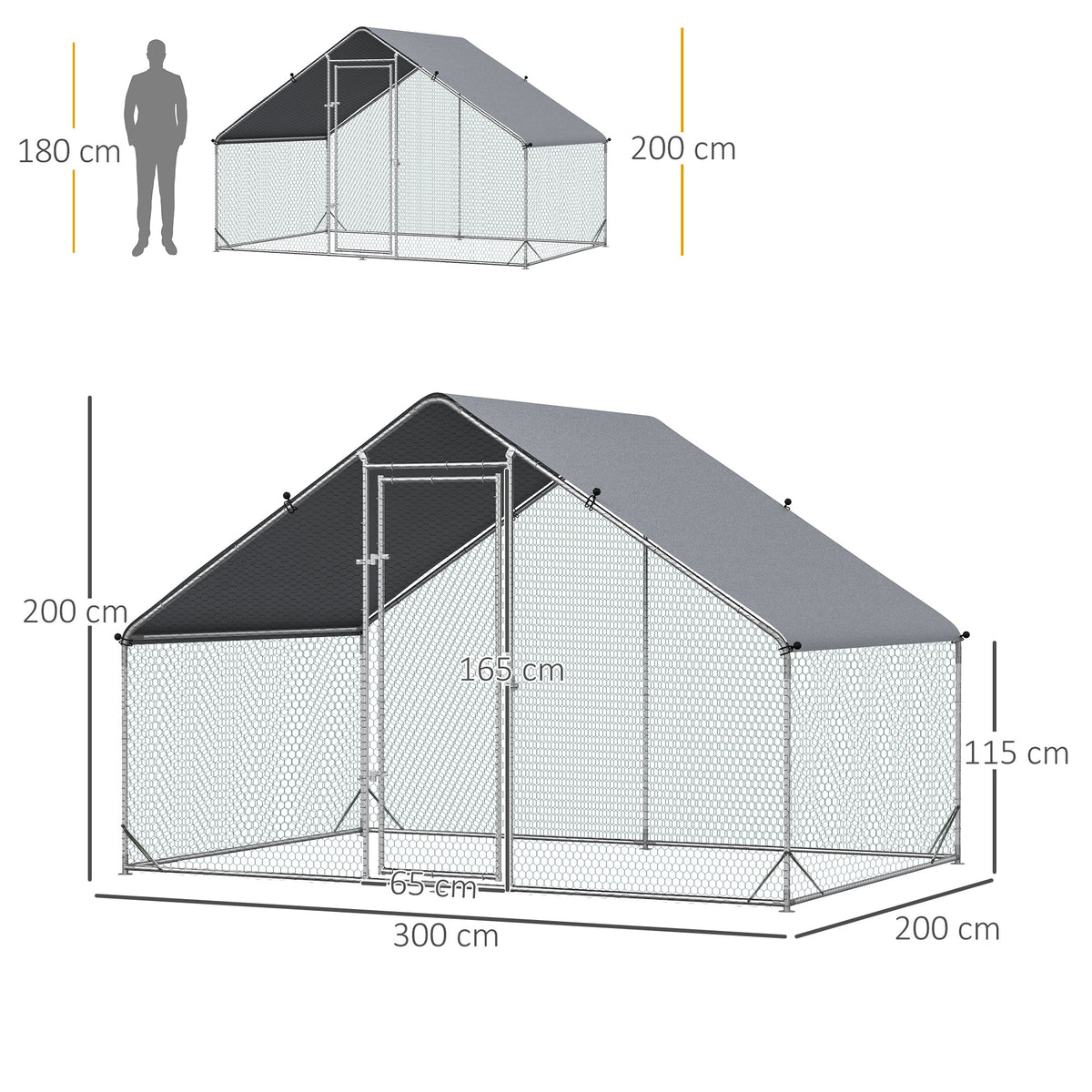 Pawhut Gallinero Para Exterior 3x2x2m Con Cubierta De Pe Y Cerradura Plata_2