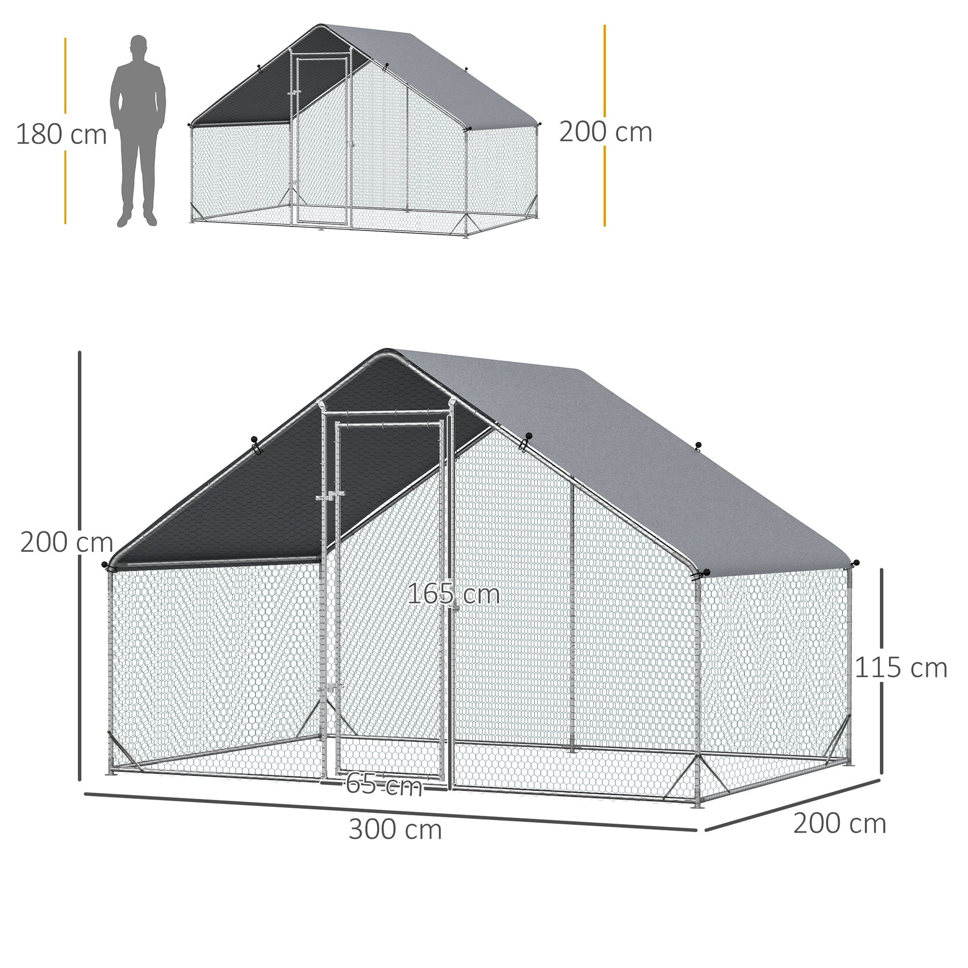 Pawhut Gallinero Para Exterior 3x2x2m Con Cubierta De Pe Y Cerradura Plata_2