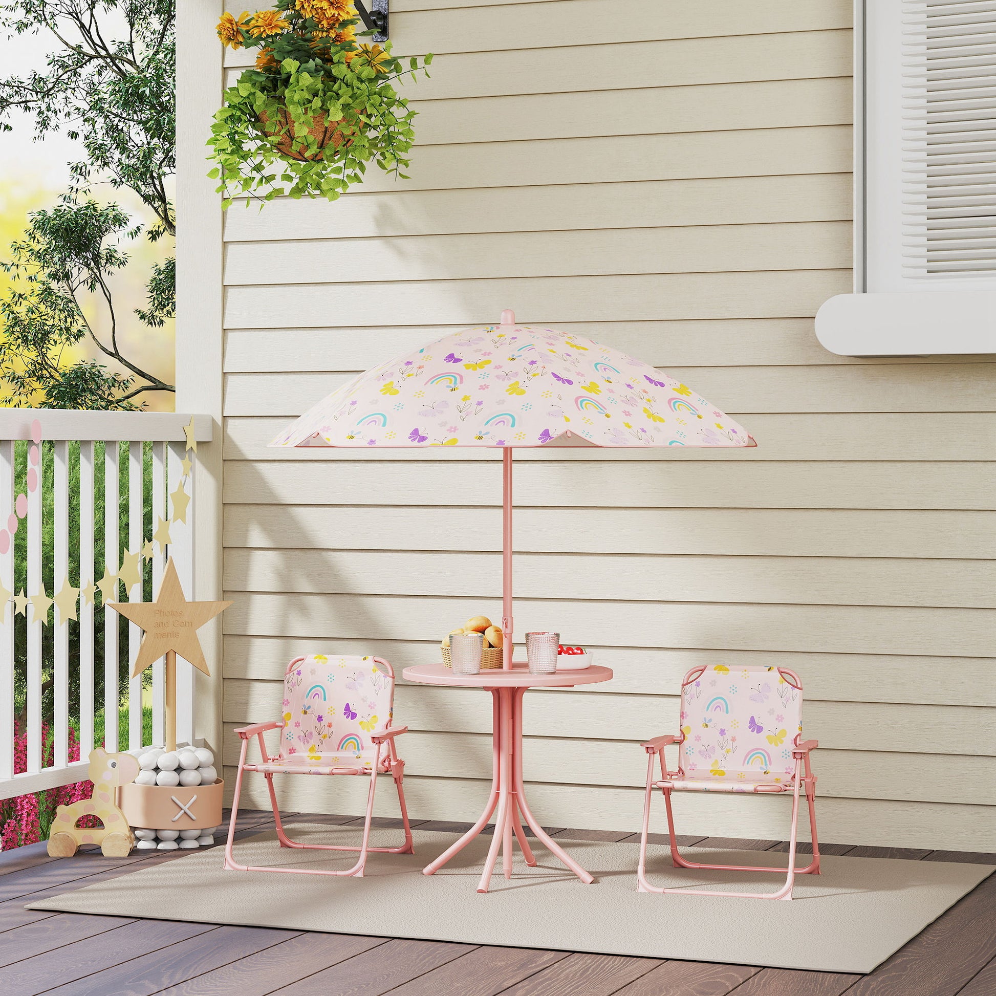 Aiyaplay Conjunto De Mesa Y Sillas Infantil De Jardín De 4 Piezas Rosa_1