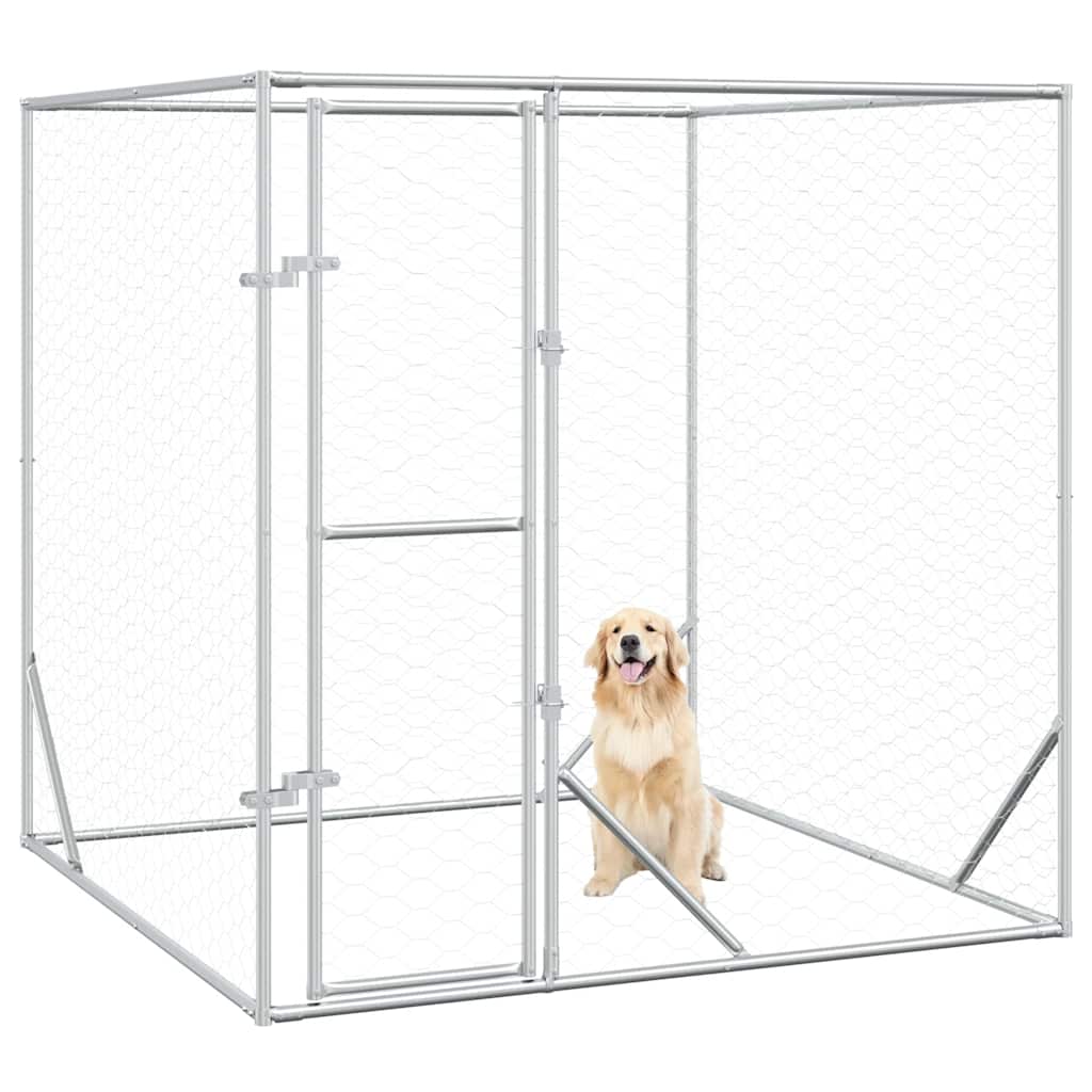Perrera De Exterior Acero Galvanizado Plateado 2x2x2 M_2