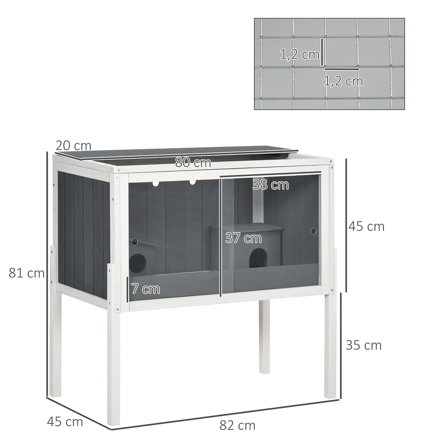 Pawhut Jaula Para Hámster De Madera 82x45x81 Cm Con 2 Puertas De Acrílico Gris_2