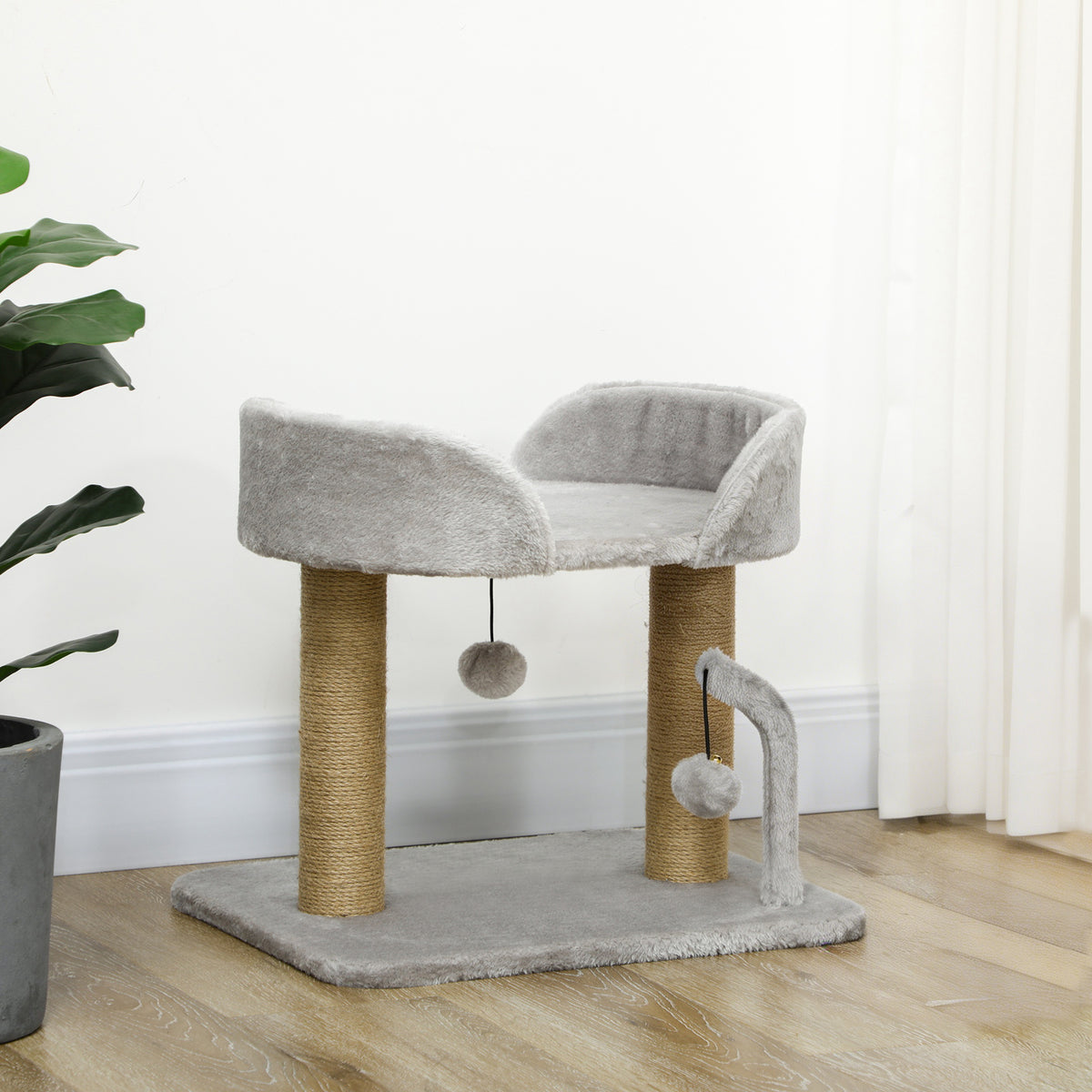 Pawhut Árbol Rascador Para Gatos Pequeños Altura 42 Cm 48x38x42 Cm Gris Claro_1