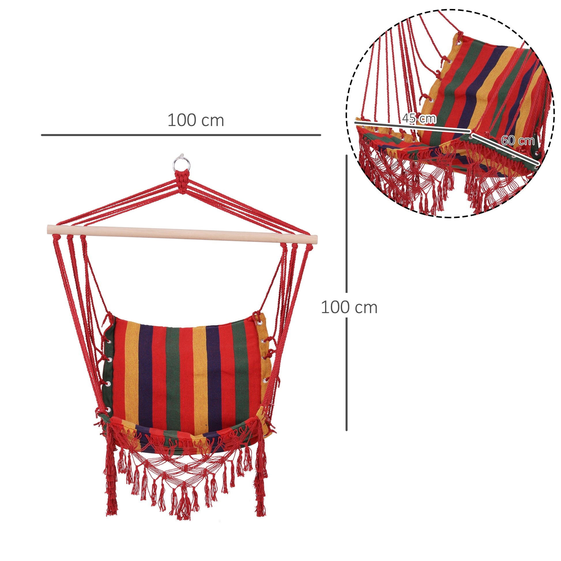 Outsunny Silla Colgante Algodón Poliéster 100 Kg Interior Exterior 100x60x100 Cm_2