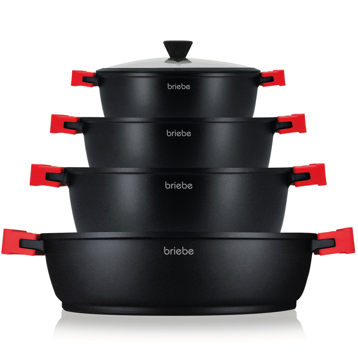 Briebe Batería Cocina Inducción Antiadherente Titanio, 8 Piezas Aluminio Fundido 4 Ollas Sin Pfoa Tapa, Blackt4b, Negro_0