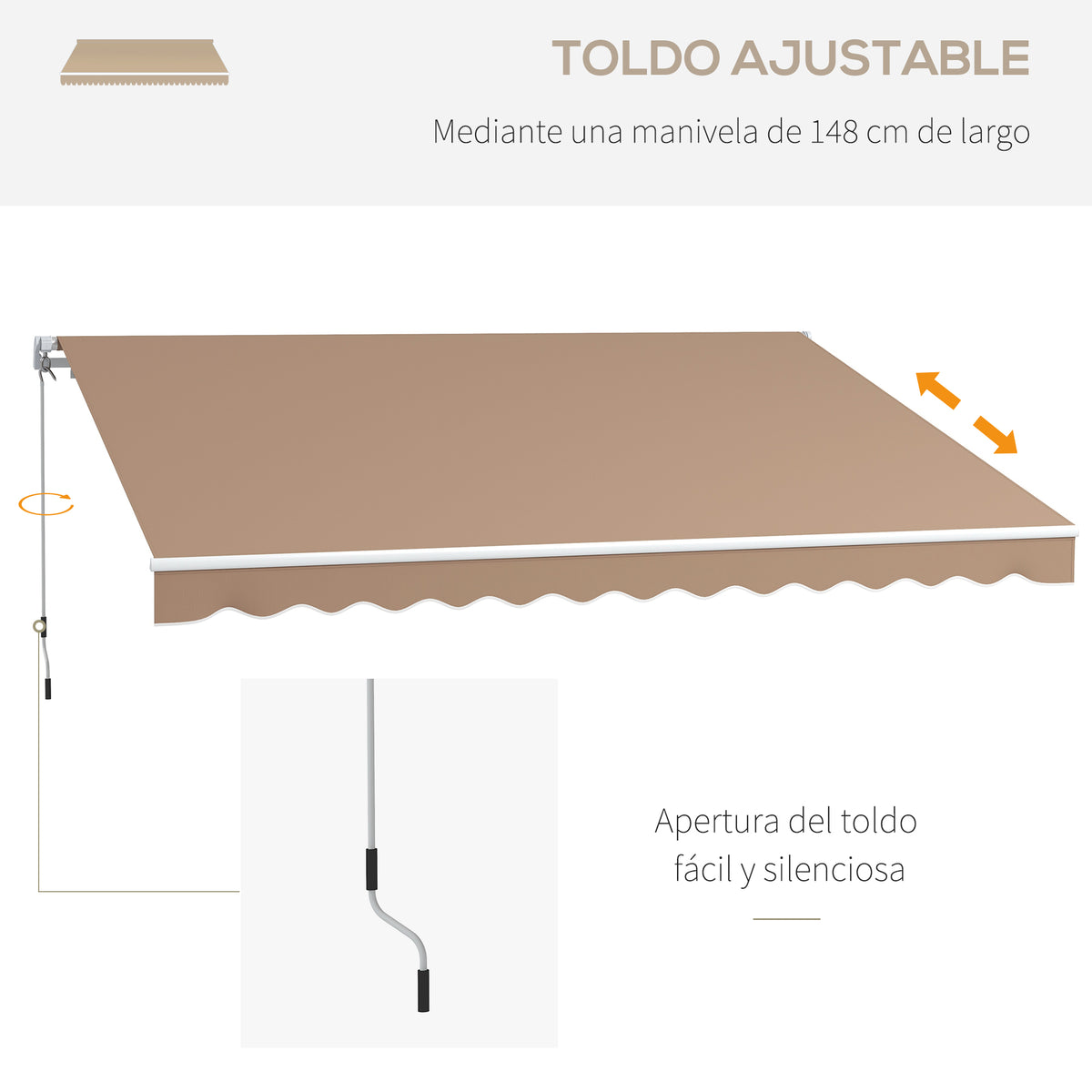 Toldo Manual Retráctil Outsunny Poliéster Marrón 350x250 Cm_5