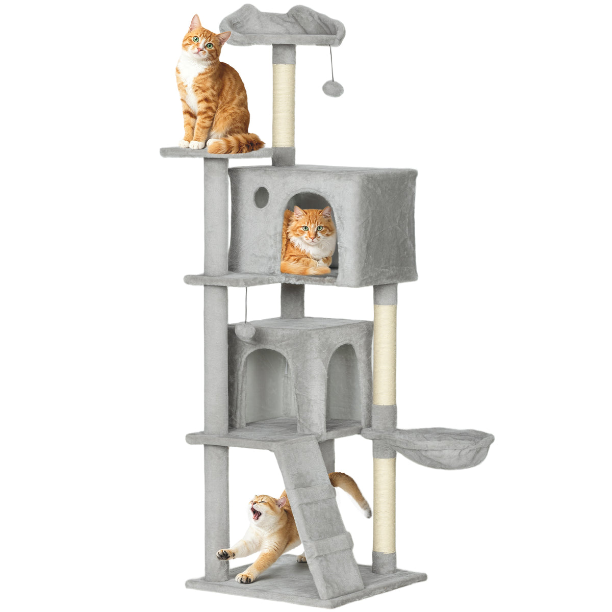 Pawhut Árbol Rascador Para Gatos 160 Cm Con Múltiples Plataformas Gris Claro_0