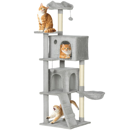 Pawhut Árbol Rascador Para Gatos 160 Cm Con Múltiples Plataformas Gris Claro_0