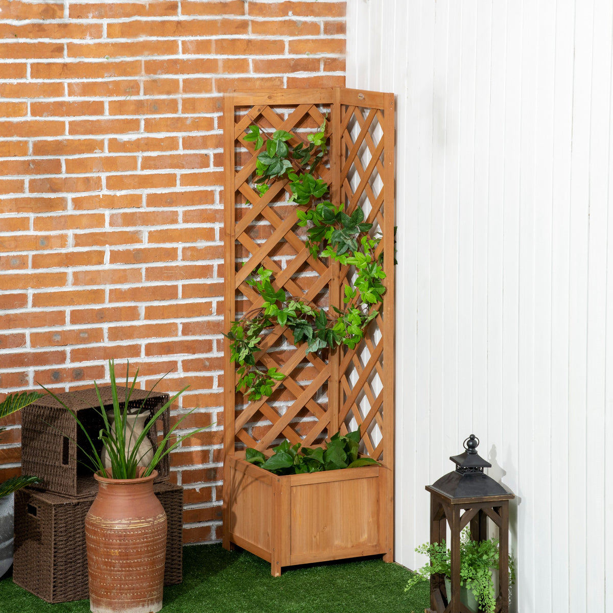 Outsunny Jardinera Con Enrejado De Madera Para Trepadoras Cultivos 40x40x145 Cm_1