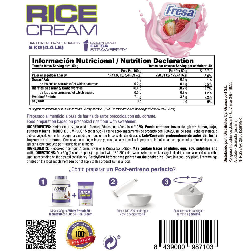 Rice Cream (crema De Arroz Pregelatinizada) - 2kg - Fresa - Fuente De Carbohidratos De Buena - Masmusculo_5