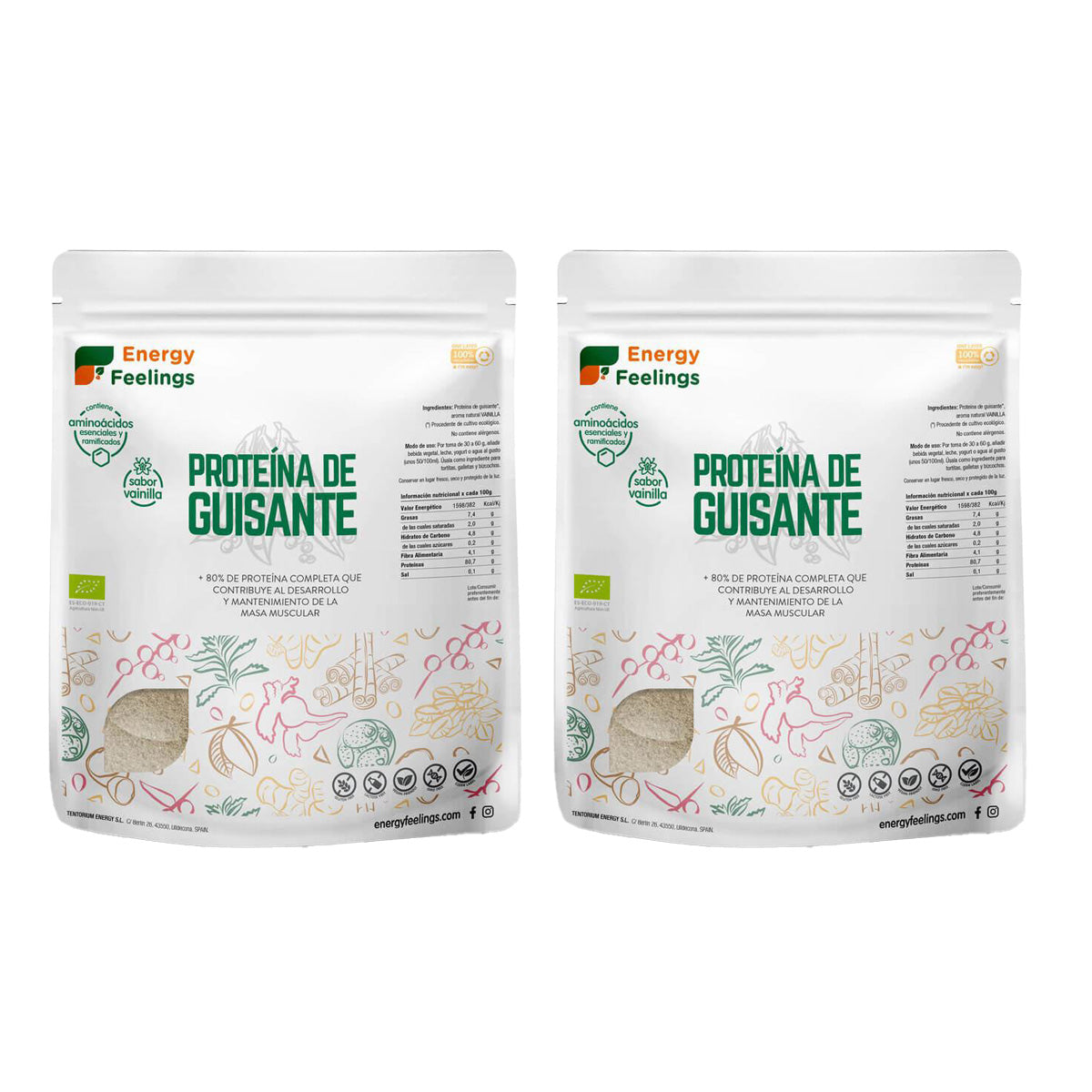 Pack 2x Proteína de guisante vainilla Energy feelings 1 kg