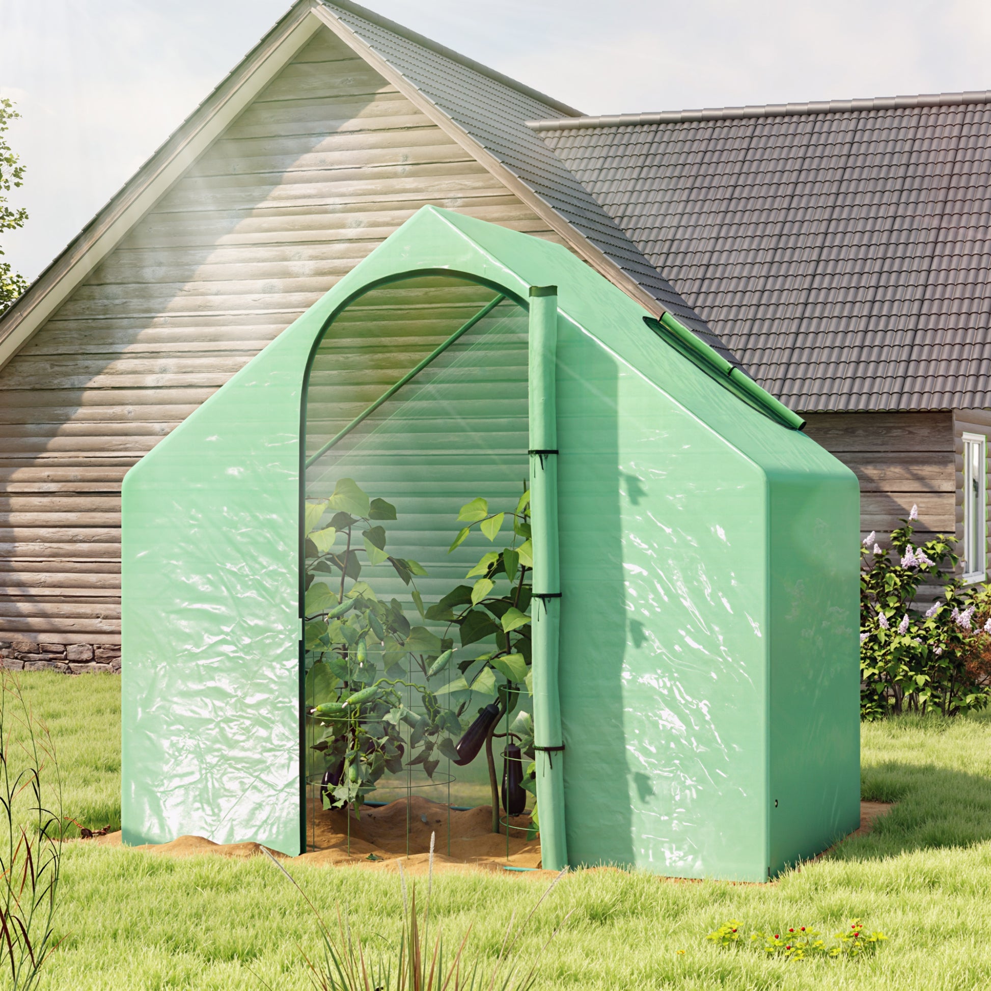 Outsunny Invernadero Pequeño Con Puerta Con Cremallera 180x100x168 Cm Verde_1
