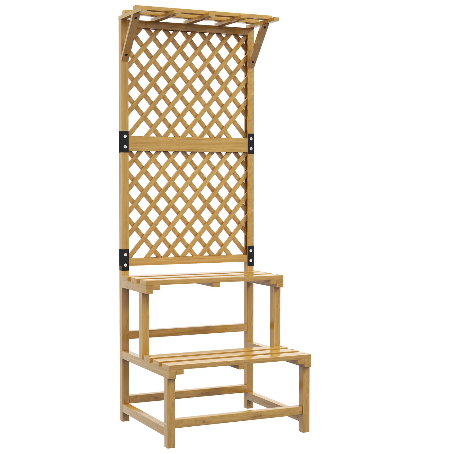 Outsunny Soporte Para Plantas De Madera De 2 Niveles Con Enrejado Natural_0