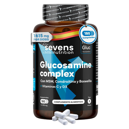 Glucosamina con Condroitina MSM Boswellia Vitaminas C y D3 Sevens Nutrition 180 cápsulas