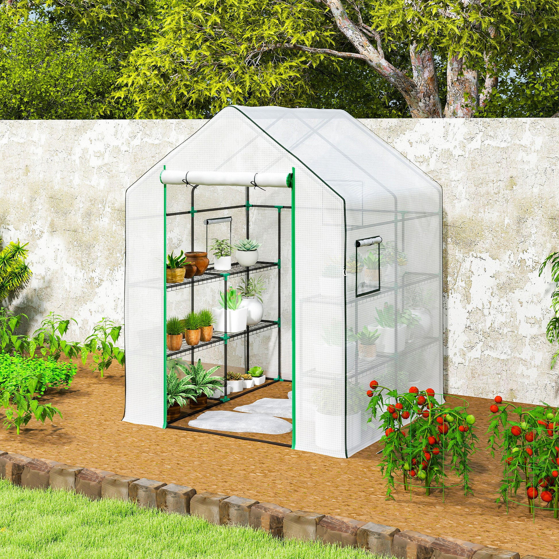 Outsunny Invernadero De Exterior Con 6 Estantes Puerta Enrollable 140x143x190 Cm_3