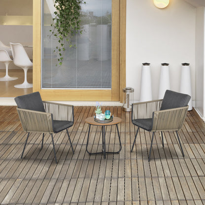 Outsunny Conjunto De Muebles De Ratán 1 Mesa Redonda Y 2 Sillas Con Cojines_3