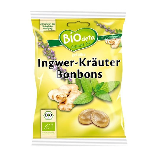 Caramelos rellenos Jengibre y Hierbas Biodeta 75 g