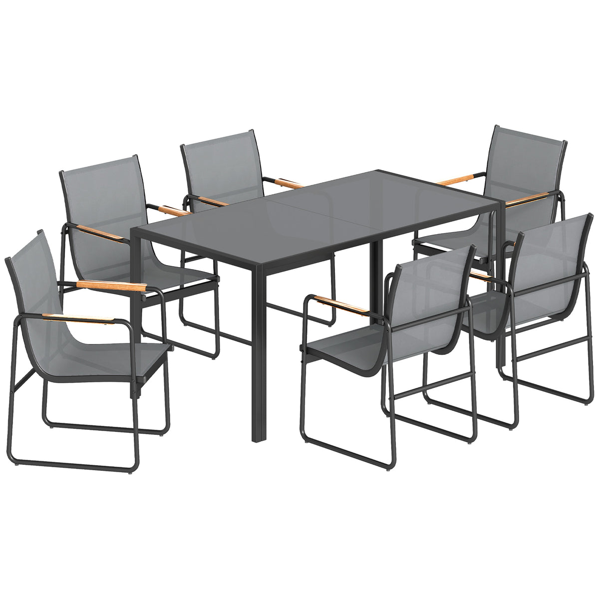 Outsunny Conjunto De Mesa Y Sillas Jardín De 7 Piezas Con Sillas Transpirables_0