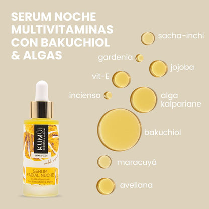 Serum Facial Noche Multi-vitaminas Con Bakuchiol (vitamina A Vegana) &amp; Algas KUMUI 30ml_1