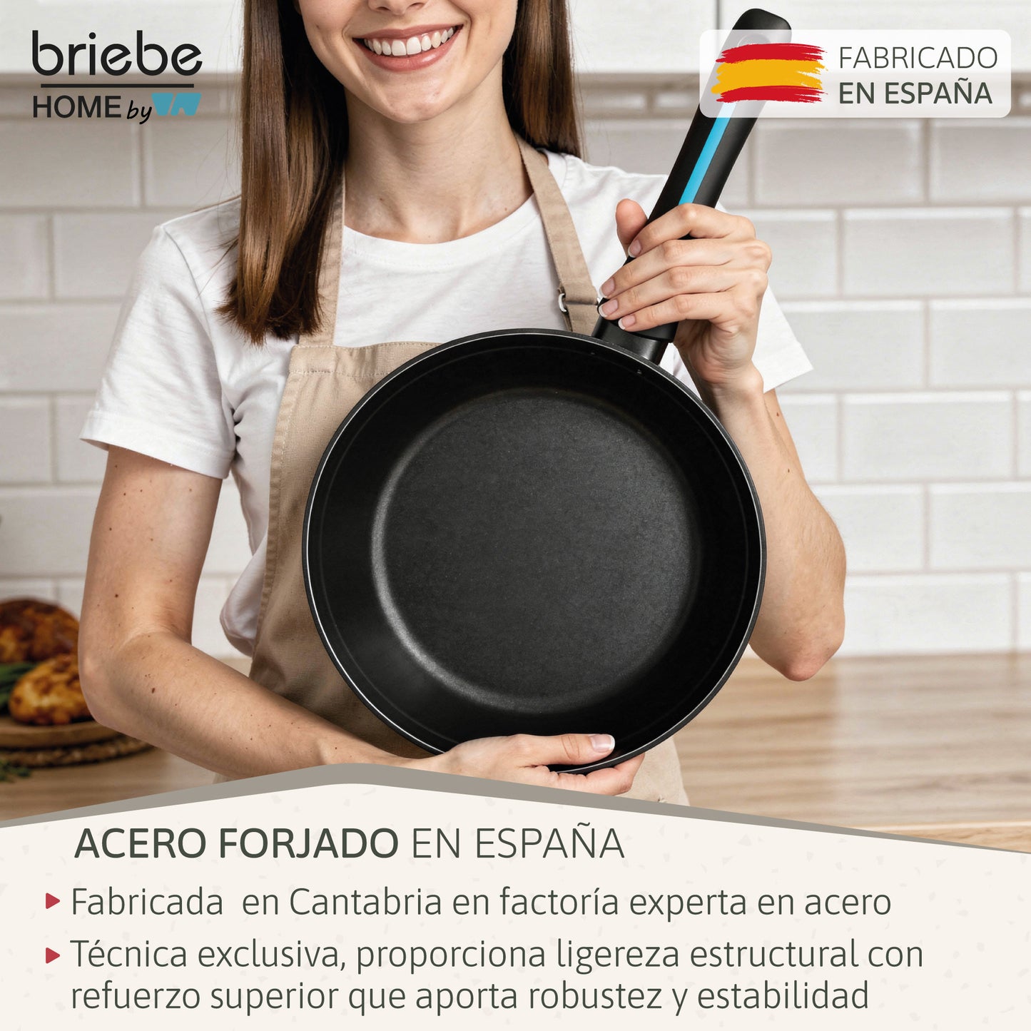 Briebe Sartén Inducción Acero Forjado 28 Cm Antiadherente Sin Pfoa, Todas Cocinas, Fabricada En España, Mare, Azul_2
