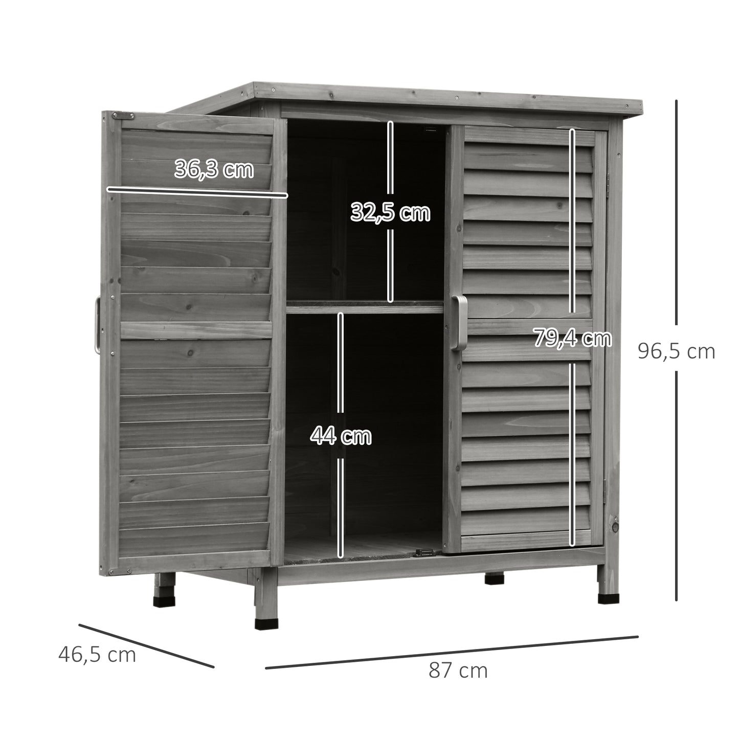 Outsunny Cobertizo Almacenamiento Madera Jardín 2 Estantes Interiores Gris_2
