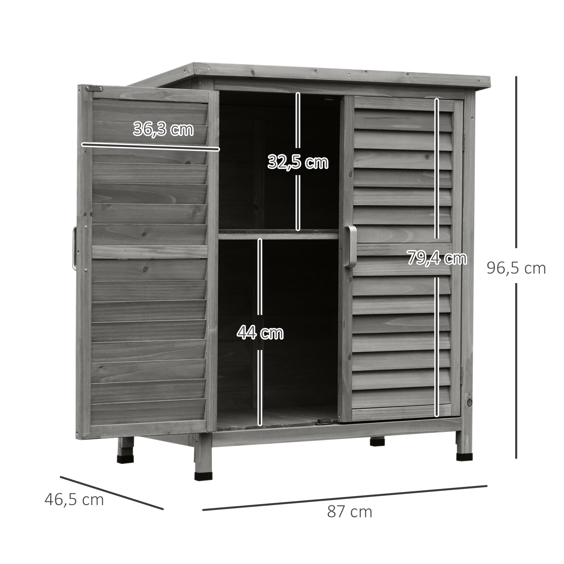 Outsunny Cobertizo Almacenamiento Madera Jardín 2 Estantes Interiores Gris_2