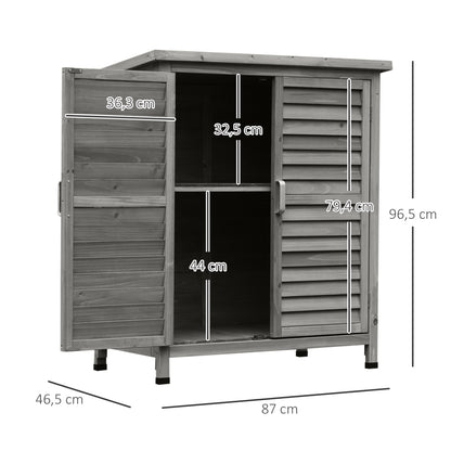 Outsunny Cobertizo Almacenamiento Madera Jardín 2 Estantes Interiores Gris_2