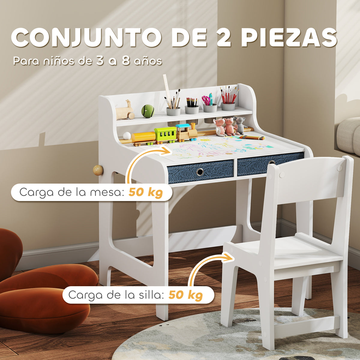 Secretária Infantil Aiyaplay Mdf Branco 62,8x55,6x73,8 Cm 312-154v80wt_5