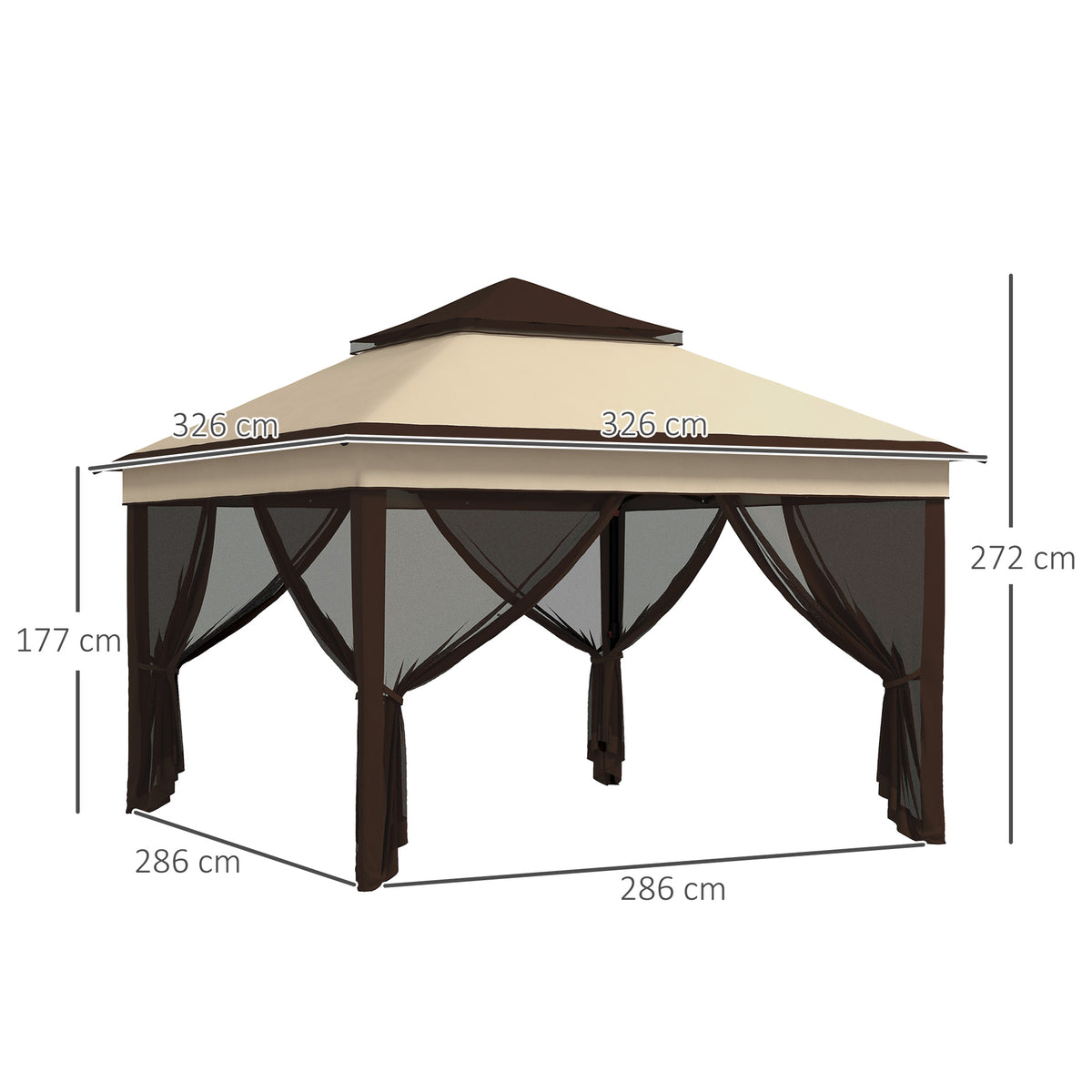 Outsunny Carpa Plegable 3,26x3,26x2,72 M Con Doble Techo Altura Ajustable Beige_2