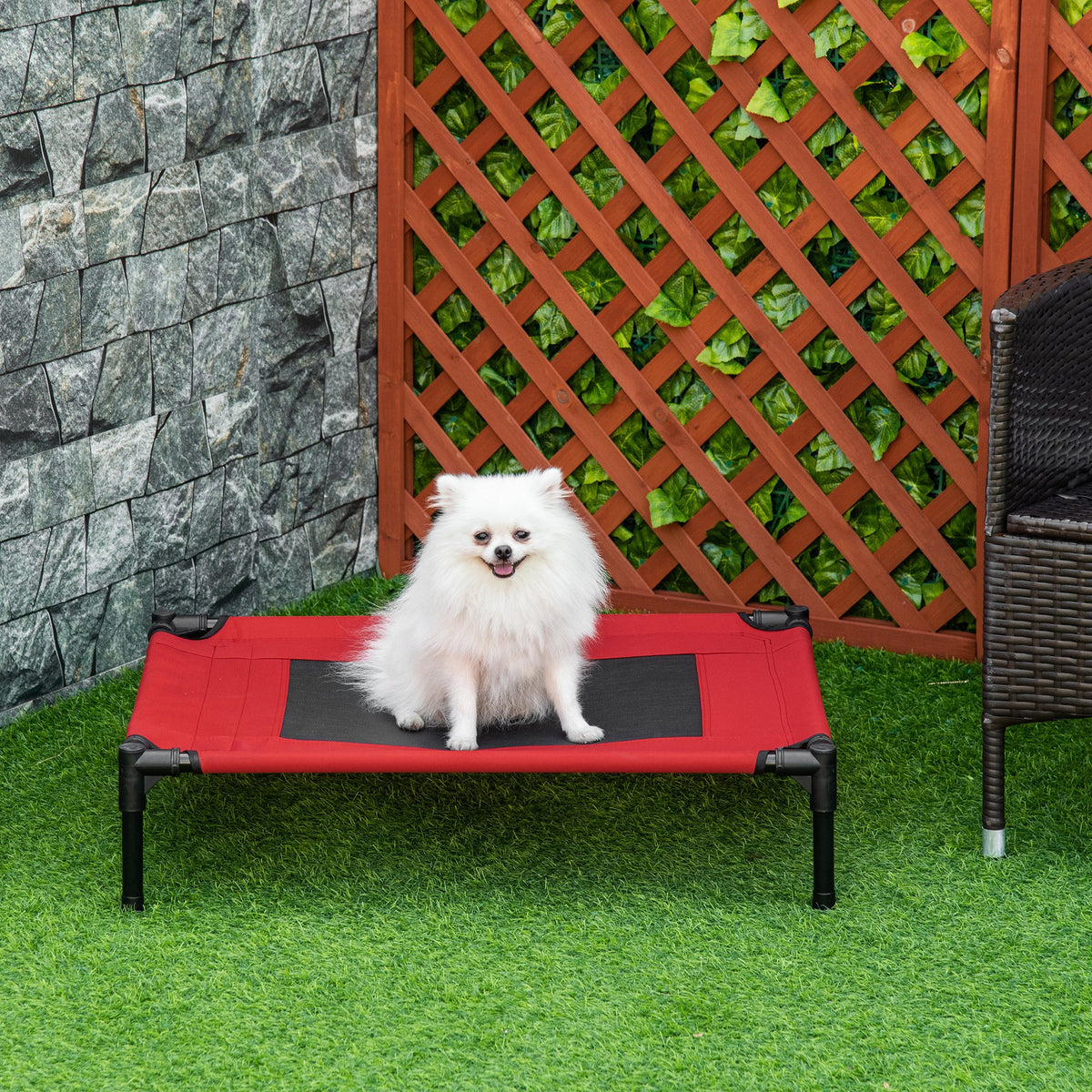 Pawhut Cama Elevada Perros Con Malla Transpirable Tela Oxford 76x61x18 Cm Rojo_1
