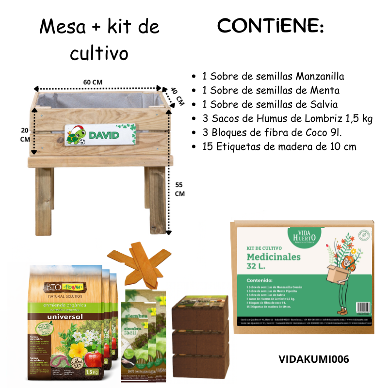 Mesa De Cultivo Infantil De Madera Con Kit De Cultivo Medicinales| Vidahuerto_2
