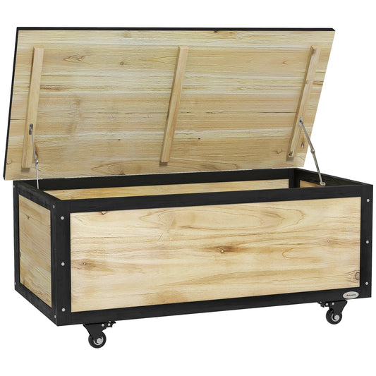 Outsunny Baúl De Exterior Con 4 Ruedas 100x50x43 Cm Natural Y Negro_0