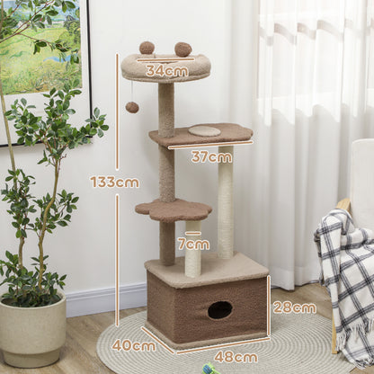 Pawhut Árbol Rascador Para Gatos Altura 133 Cm Con Nido Plataformas Café_2