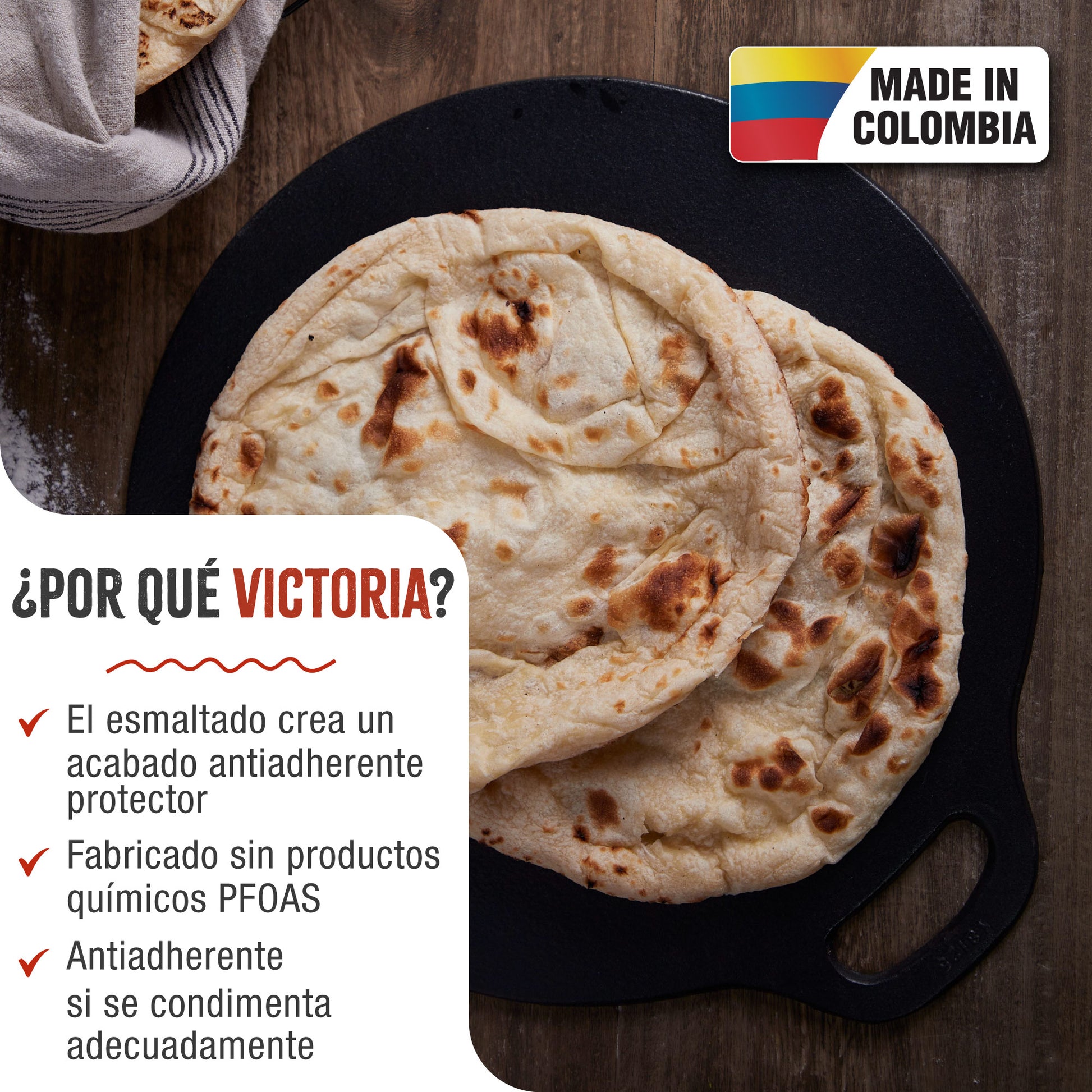 Victoria Plancha Cocina Hierro Fundido Esmaltado Inducción Budare 38cm Pizza, Crepes Para Fuego, Horno, 38526, Negro_1