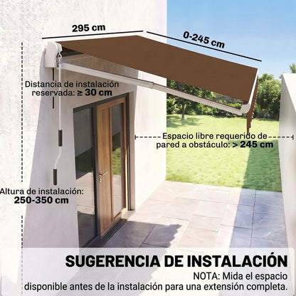 Outsunny Toldo Manual Retráctil Plegable Con Manivela Exterior 295x245 Cm Café_2