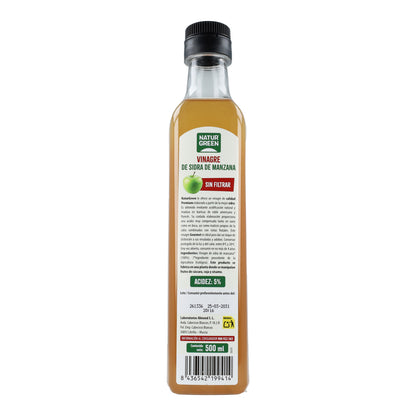 Vinagre de Sidra de manzana Bio Sin Filtrar envase PET NaturGreen 500 ml