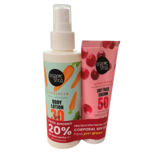 Pack Ahorro Crema Facial SPF50 & Loción Corporal SPF30 Organic Shop 50 + 150 ml