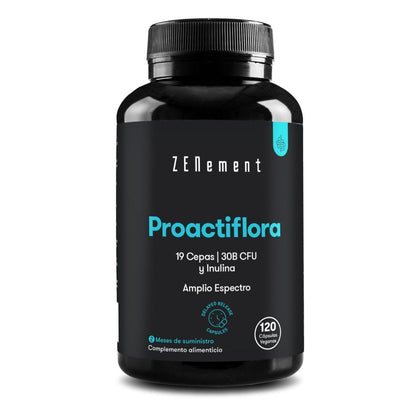 Proactiflora, 19 cepas + Inulina, Cápsulas Gastrorresistentes Zenement, 120 comprimidos