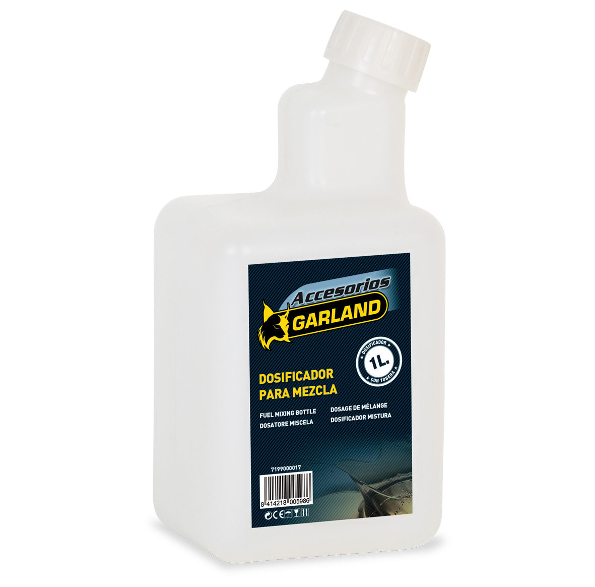 Garland 7199000017 Bidón De 1 Litro Marcado Para Facilitar La Realización De Mezcla De Combustible Y Llenado De Depósitos, Translúcido_0